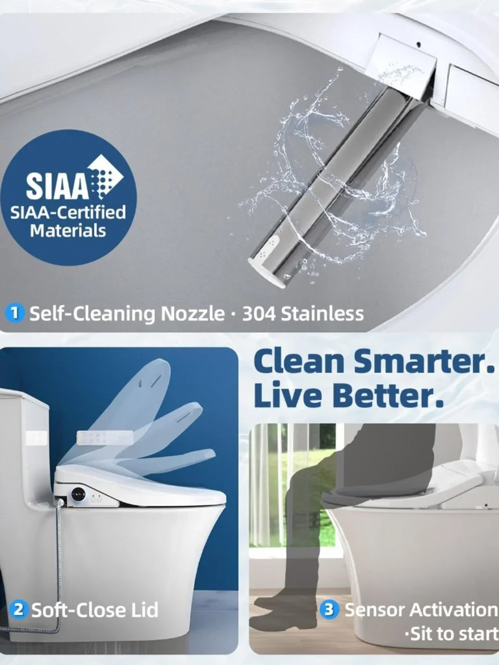Electric Bidet Toilet Seat Heated Elongated Warm Water Dryer Remote Control Self